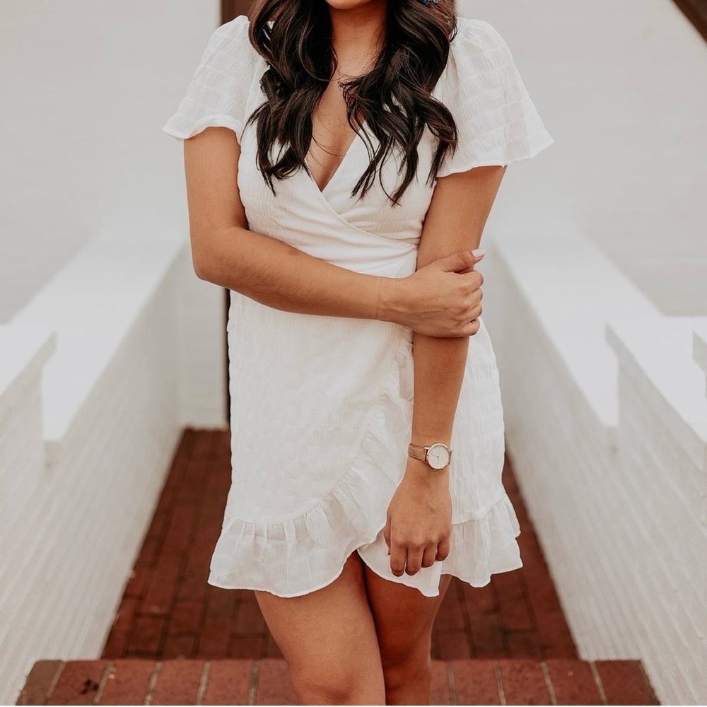 White Wrap Ruffle Dress